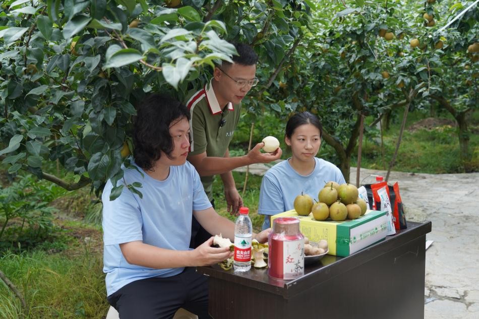 實踐團成員與六月雪梨基地負責人潘啟斌(中)在直播間講述雪梨故事